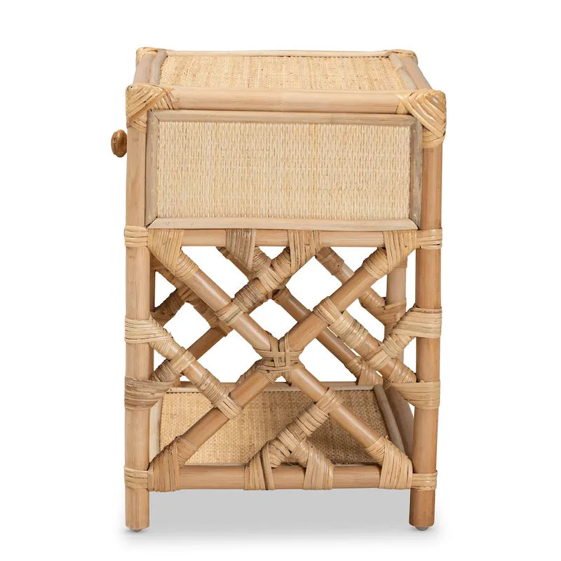Camara Modern Bohemian Natural Brown Rattan Single-Drawer Nightstand