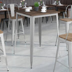 31.5 Square Metal Indoor Bar Height Table with Rustic Wood Top - 31.5W x 31.5D x 42H - 31.5W x 31.5D x 42H