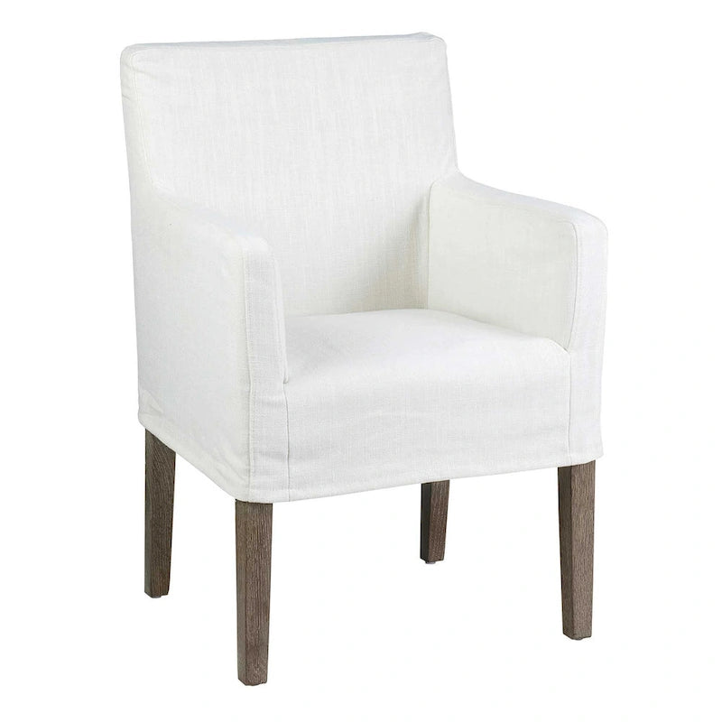 Cream Linen & Oak Wood Arm Chair by East at Main