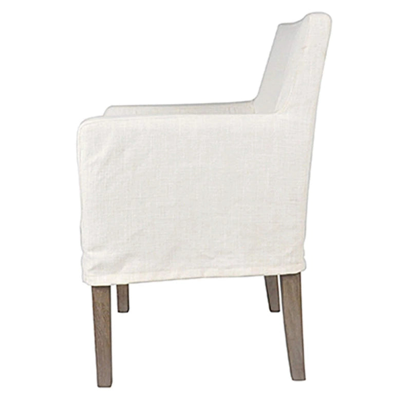 Cream Linen & Oak Wood Arm Chair by East at Main
