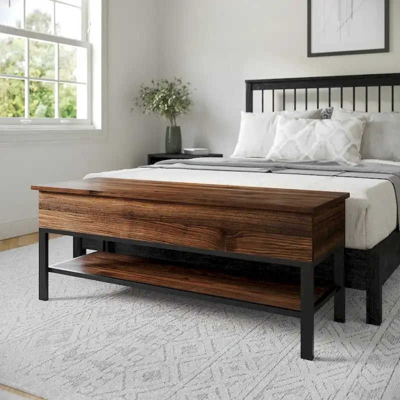 Farmhouse Entryway Bench with Hinged Lift Top and Storage