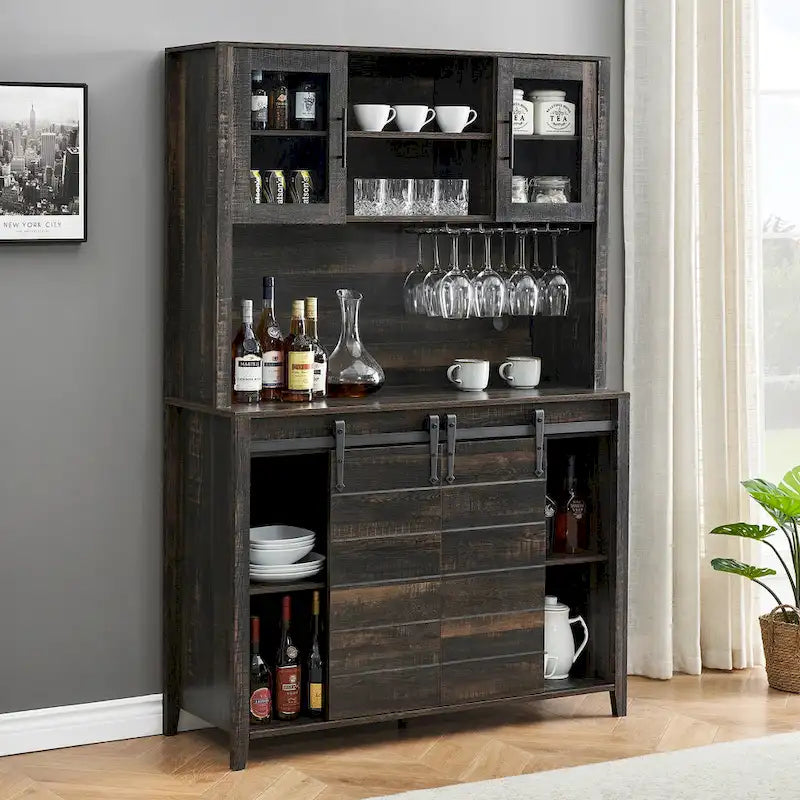 Farmhouse Wine Cabinet Kitchen Buffet with Wine Rack - 15.7D x 47.2W x 69.6H