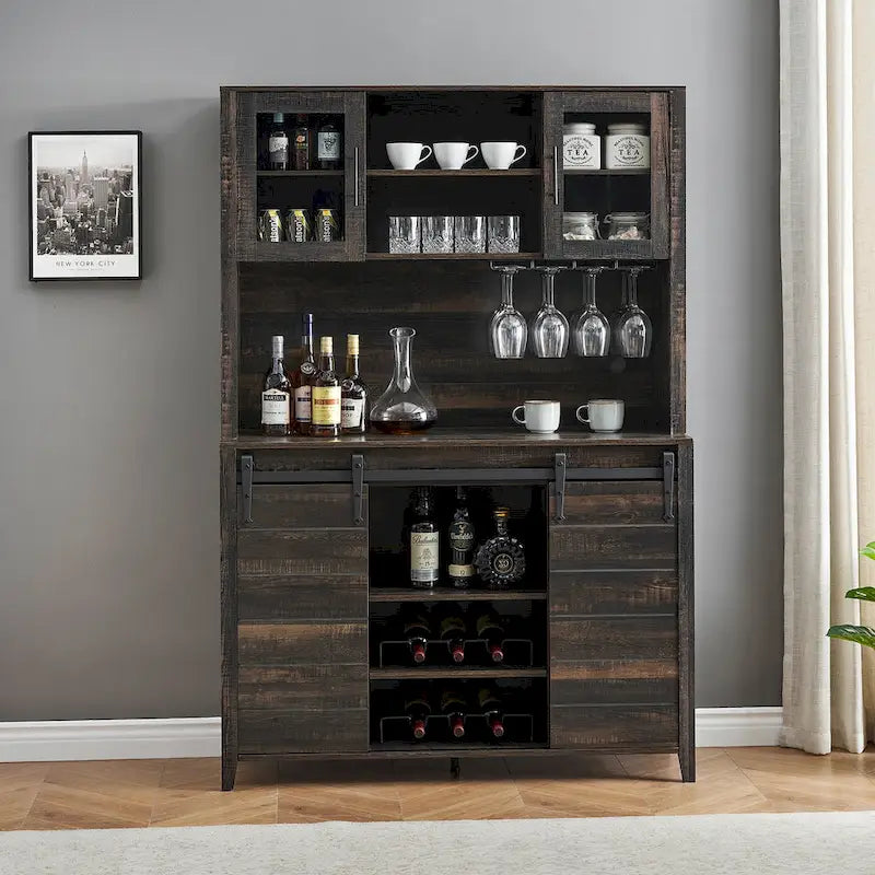Farmhouse Wine Cabinet Kitchen Buffet with Wine Rack - 15.7D x 47.2W x 69.6H