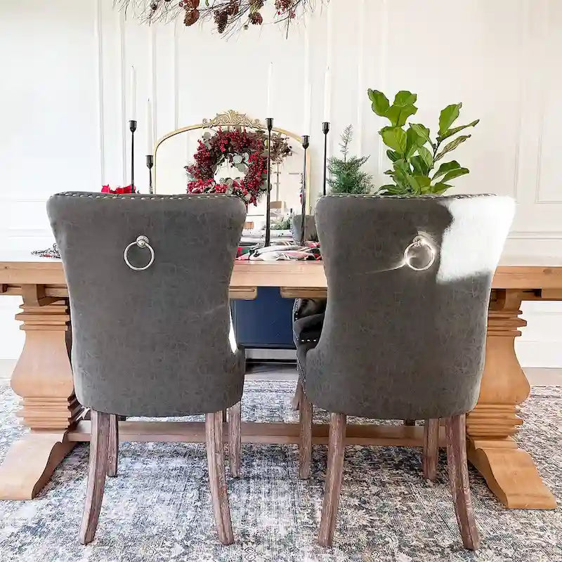Faux Leather Dining Chairs Set of 2, Upholstered Chairs for Kitchen & Dining Room