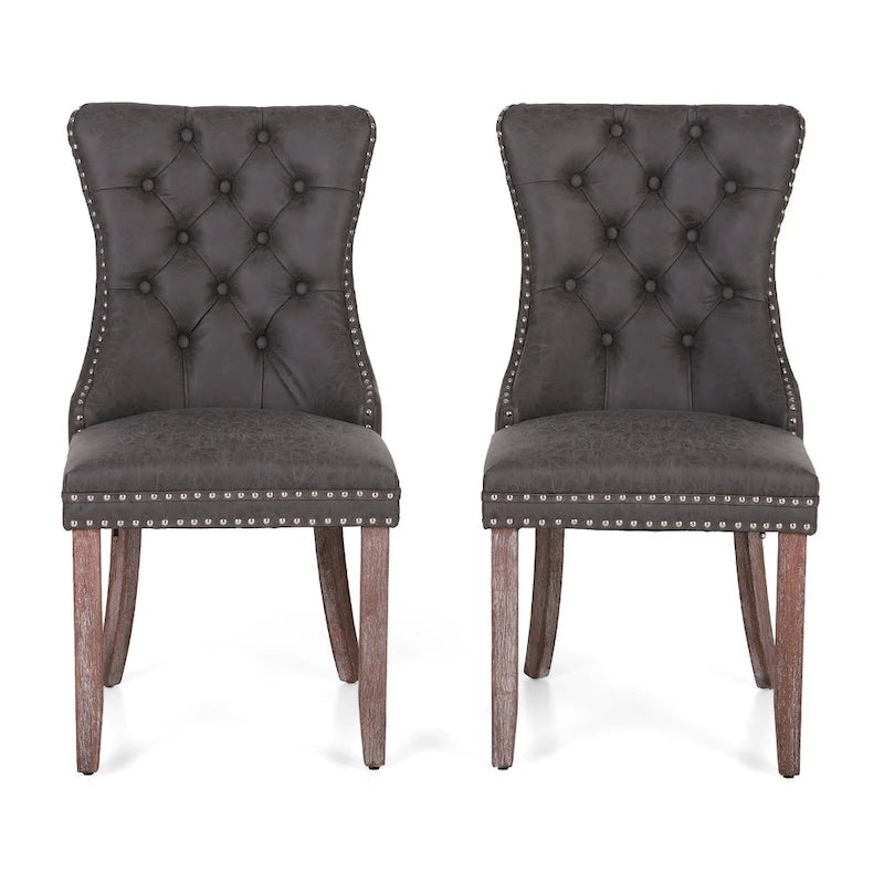Faux Leather Dining Chairs Set of 2, Upholstered Chairs for Kitchen & Dining Room