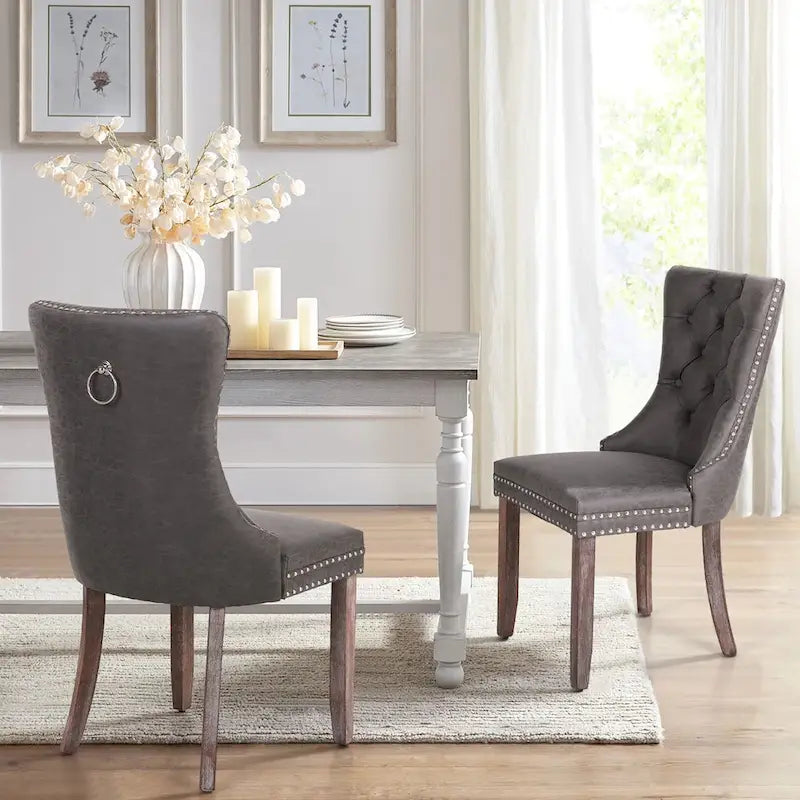 Faux Leather Dining Chairs Set of 2, Upholstered Chairs for Kitchen & Dining Room