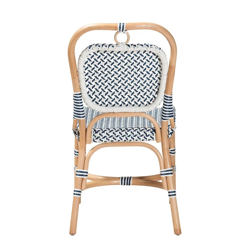 Luciana Modern French Blue and White Weaving Natural Rattan Bistro Chair
