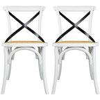 Set of 2 Wood Antique Farmhouse Cross Back Dining Chairs Rattan With X Back Dark Bedroom Restaurants Hotel