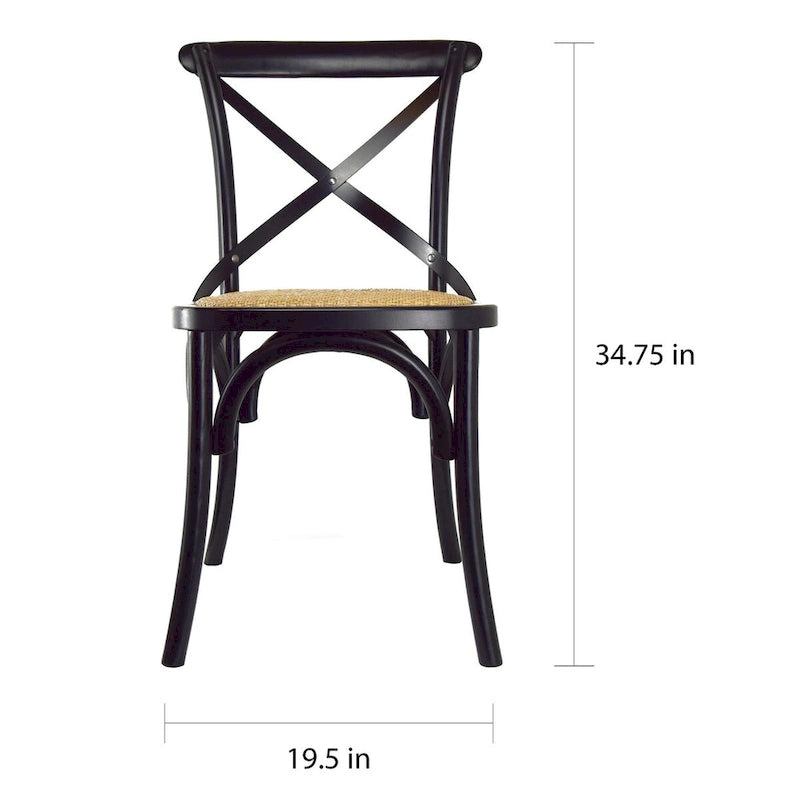 Set of 2 Wood Antique Farmhouse Cross Back Dining Chairs Rattan With X Back Dark Bedroom Restaurants Hotel