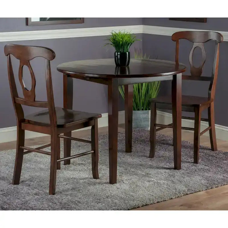 3-Pc Drop Leaf Table with Key Hole-backChairs, Walnut