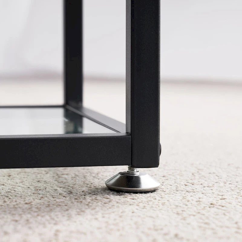 VECELO (Set of 2) Modern 1-Drawer Nightstand with 2-tier Glass Shelves