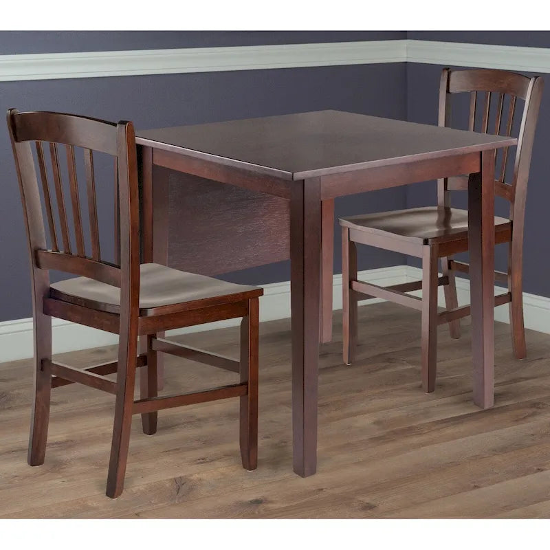 3-Pc Drop Leaf Table with Slat Back Chairs, Walnut