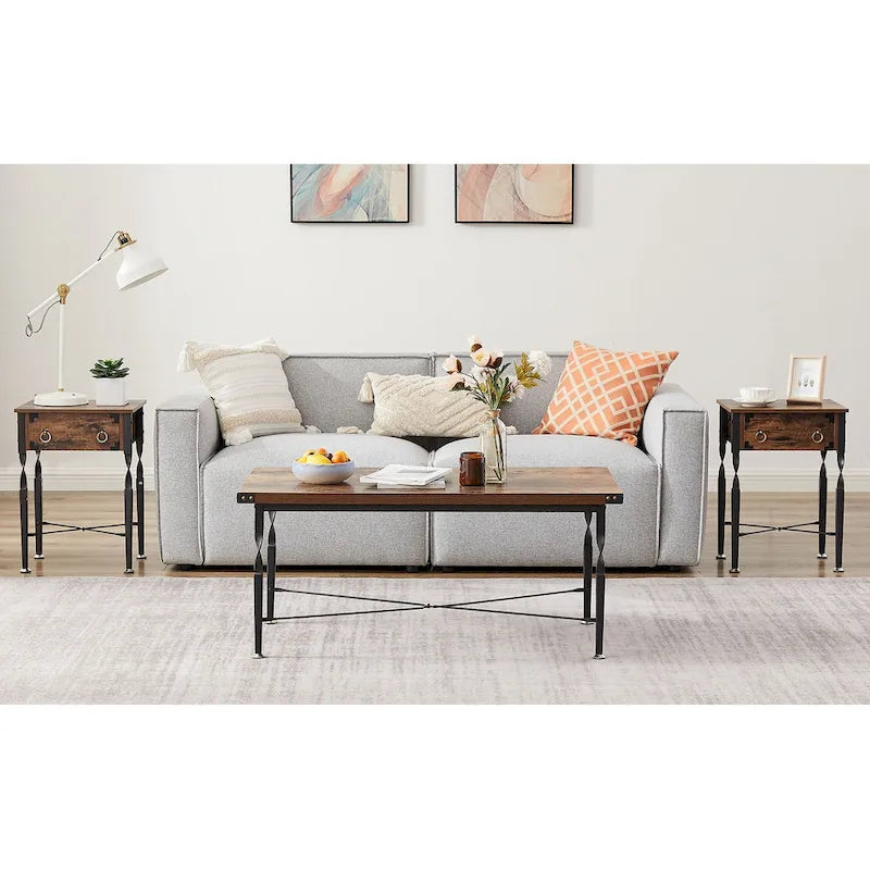 Taomika Nightstands, Coffee Table, Modern Coffee Table Sets, Rustic Brown, Set of 1/2/3