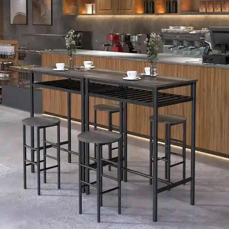 Elephance Industrial 3-Piece Bar Table Set, Counter Height Dining Table Set,Bistro Table with 2 Stools and Open Storage Rack