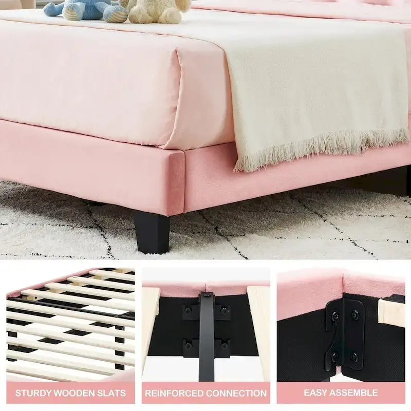 Upholstered Kids Tufted Bed Frame with Headboard