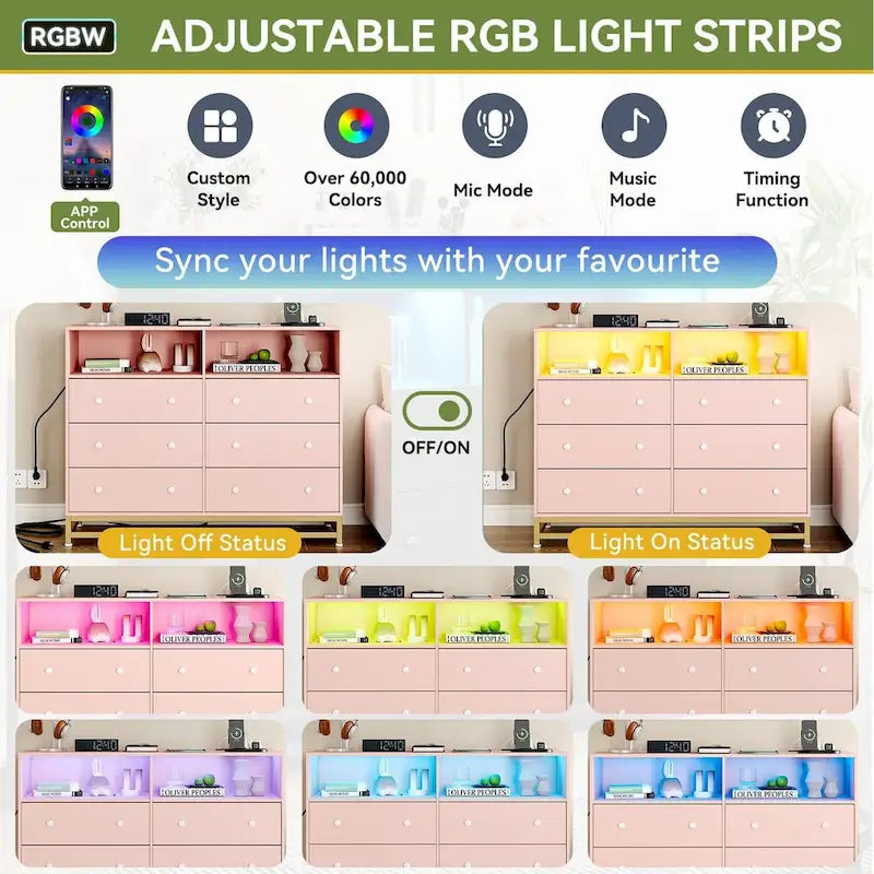 Wide Dresser for Bedroom with Charging Station