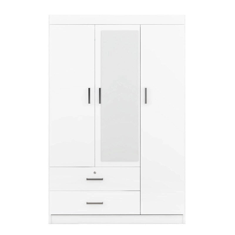 3-Door Mirror Wardrobe with Shelves and 2 Drawers