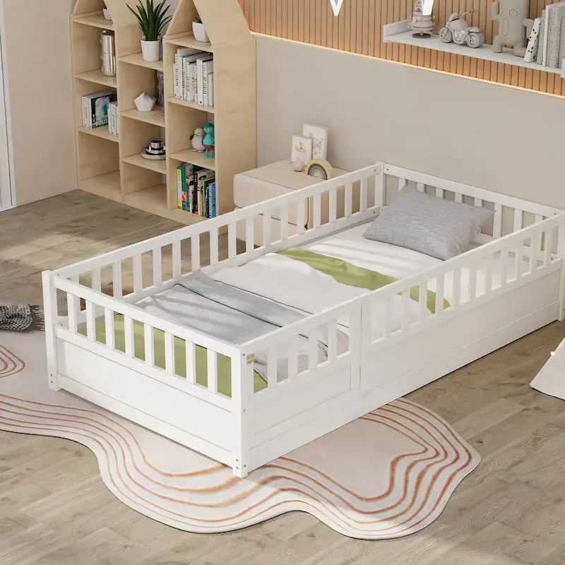 Montessori wooden children's floor bed with Support slat