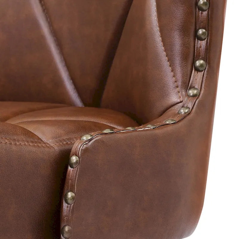 LUE BONA 26 in. Modern Faux Leather and Fabric Upholstered Swivel Bar Stool with Wood Frame for Island and Home Bar