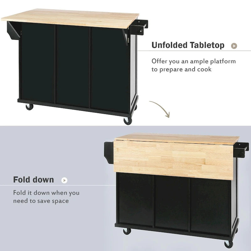 Kitchen Cart with Drop-Leaf Countertop