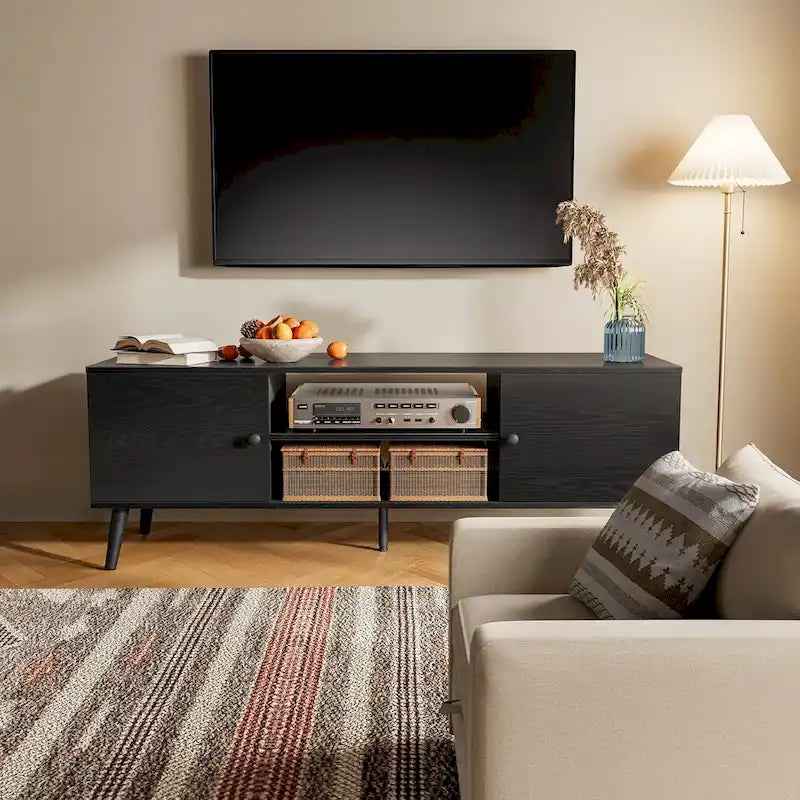TV Stand, Mid Century Modern TV Stand for 55/60 inch TV, Farmhouse TV Stand, Entertainment Center for Living Room