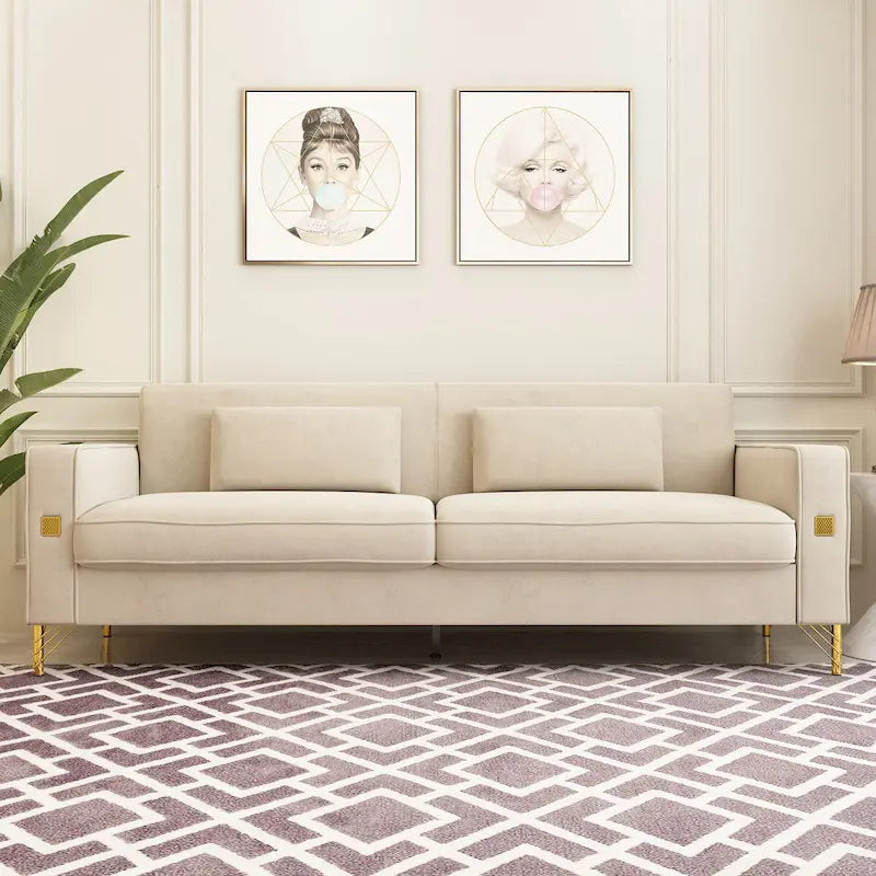 Modern Tufted Velvet Loveseat Upholstered Sofa with Removable Cushions and Pillows - 85.63 in.D x 30.31 in.W x 30.51 in.H