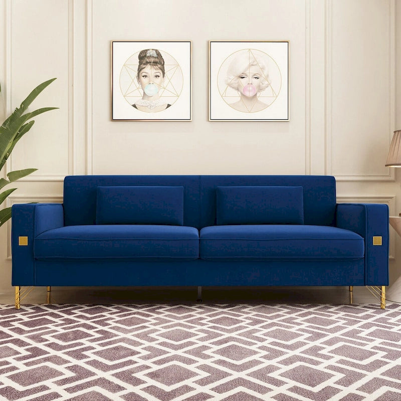 Modern Tufted Velvet Loveseat Upholstered Sofa with Removable Cushions and Pillows - 85.63 in.D x 30.31 in.W x 30.51 in.H