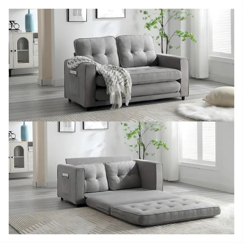 3 Fold Velvet Sofa,Convertible Sleeper Sofabed with Pull Out Couch Bed