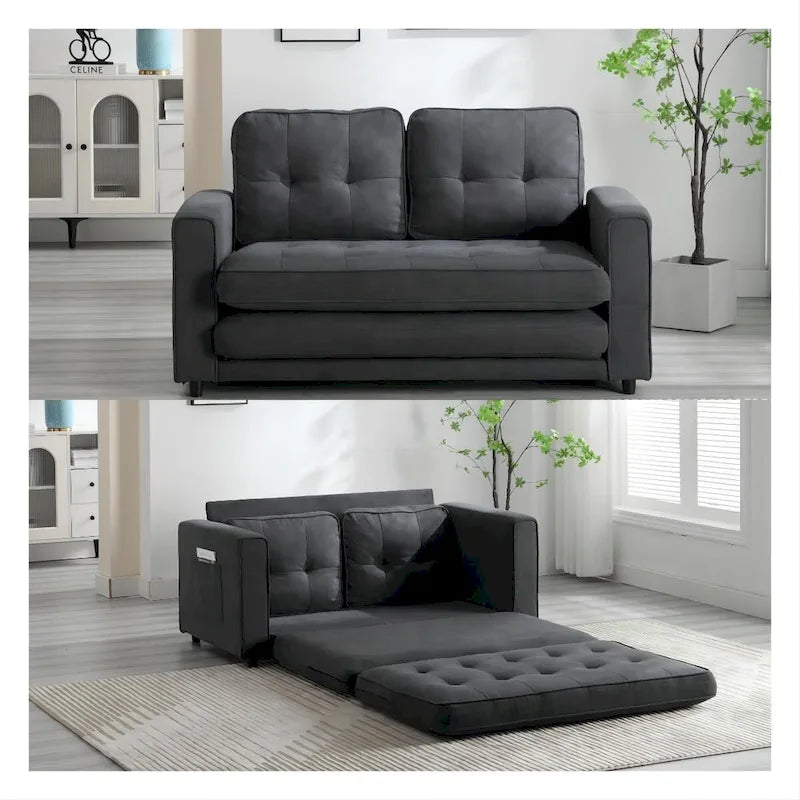3 Fold Velvet Sofa,Convertible Sleeper Sofabed with Pull Out Couch Bed