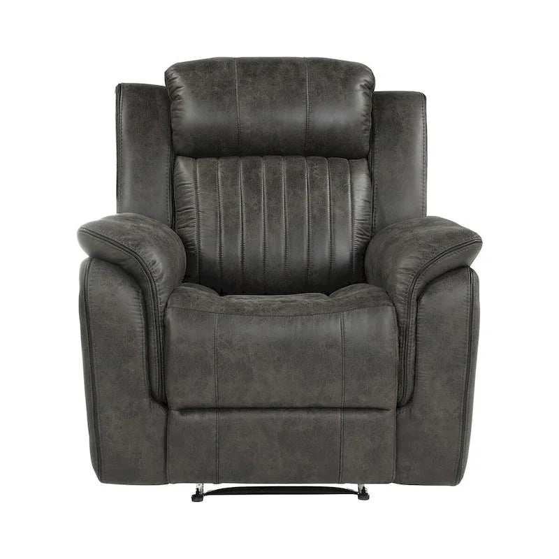 Bento 38 Inch Manual Recliner Chair, Tab Pull, Brownish Gray Microfiber