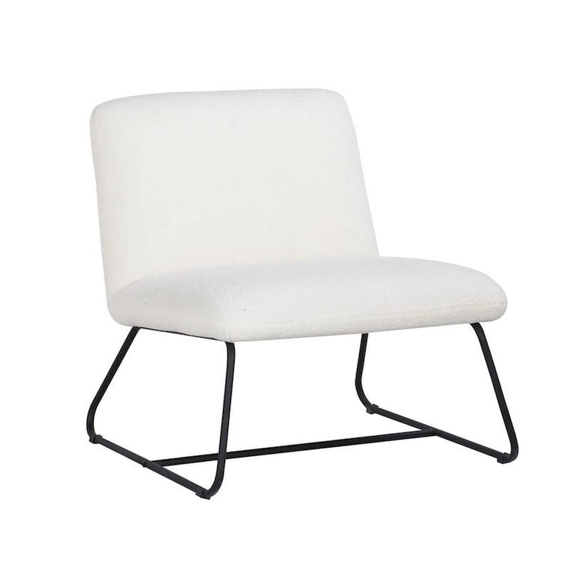 Ciao 26 Inch Accent Armless Chair, Soft Ivory Teddy Upholstery, Black Steel