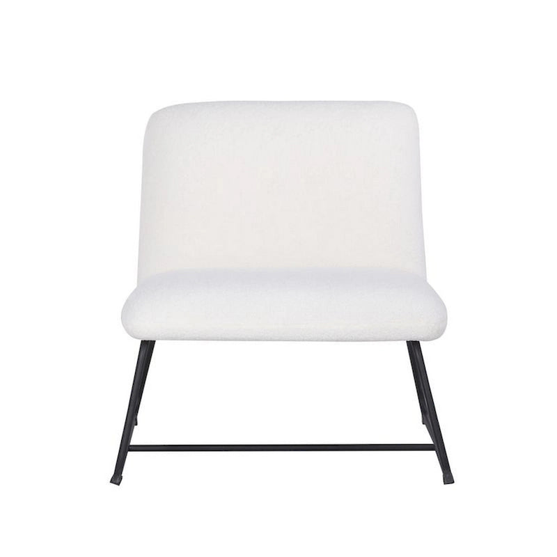 Ciao 26 Inch Accent Armless Chair, Soft Ivory Teddy Upholstery, Black Steel