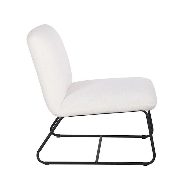 Ciao 26 Inch Accent Armless Chair, Soft Ivory Teddy Upholstery, Black Steel