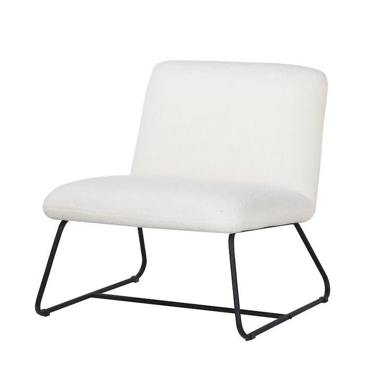 Ciao 26 Inch Accent Armless Chair, Soft Ivory Teddy Upholstery, Black Steel