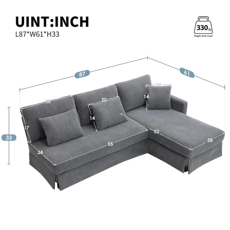 Modern 4-Seat L-Shaped Convertible Sofa with Reversible Chaise and Pillows
