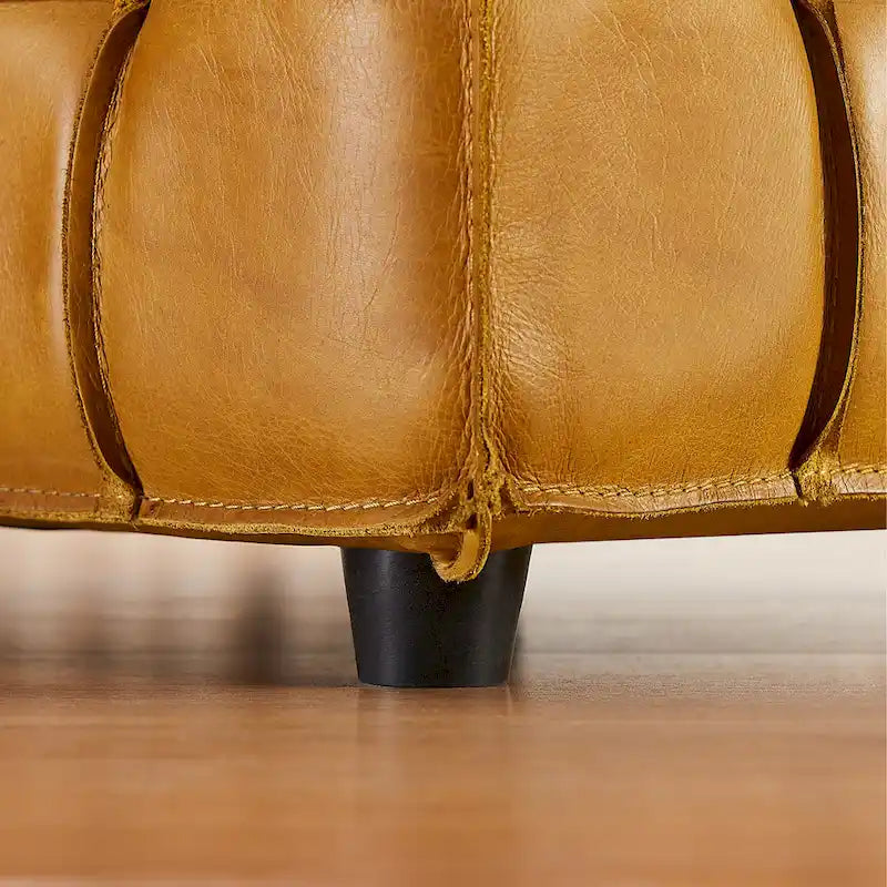 Art Leon Top Grain Leather Square Pouf Ottoman