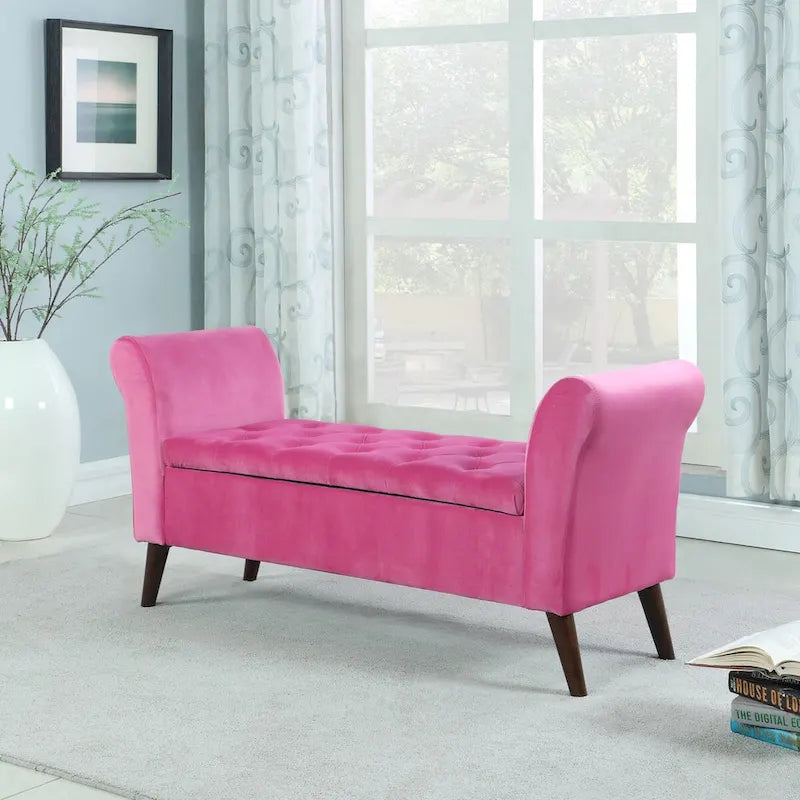 25 In. Collette Tufted Storage Bench with Armrest