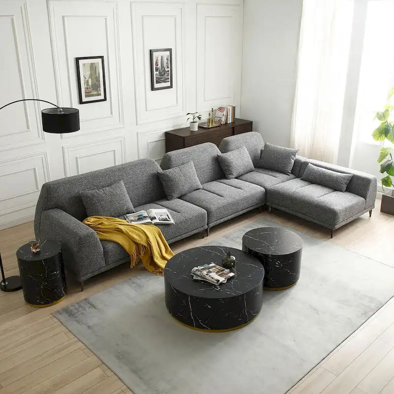 Modern Large Removable Sectional Sofa Grey Fabric with Pillows