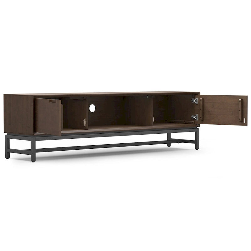 WYNDENHALL Devlin SOLID HARDWOOD 72 inch Wide Modern Industrial TV Media Stand in Walnut Brown For TVs up to 80 inches