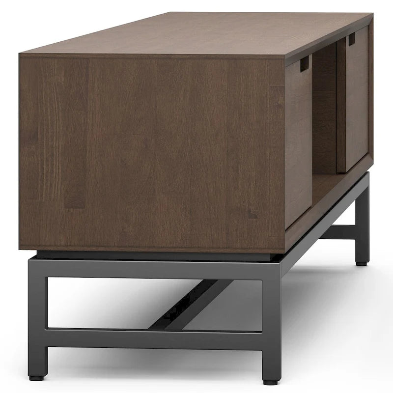 WYNDENHALL Devlin SOLID HARDWOOD 72 inch Wide Modern Industrial TV Media Stand in Walnut Brown For TVs up to 80 inches