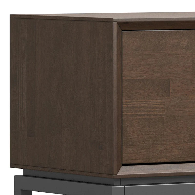 WYNDENHALL Devlin SOLID HARDWOOD 72 inch Wide Modern Industrial TV Media Stand in Walnut Brown For TVs up to 80 inches