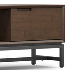 WYNDENHALL Devlin SOLID HARDWOOD 72 inch Wide Modern Industrial TV Media Stand in Walnut Brown For TVs up to 80 inches