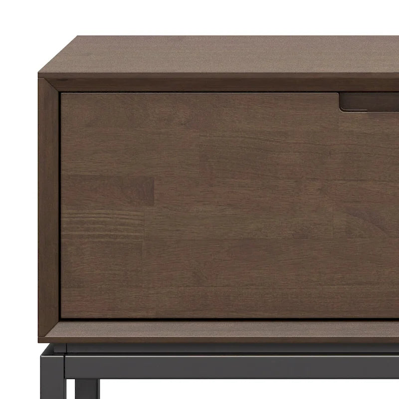 WYNDENHALL Devlin SOLID HARDWOOD 72 inch Wide Modern Industrial TV Media Stand in Walnut Brown For TVs up to 80 inches