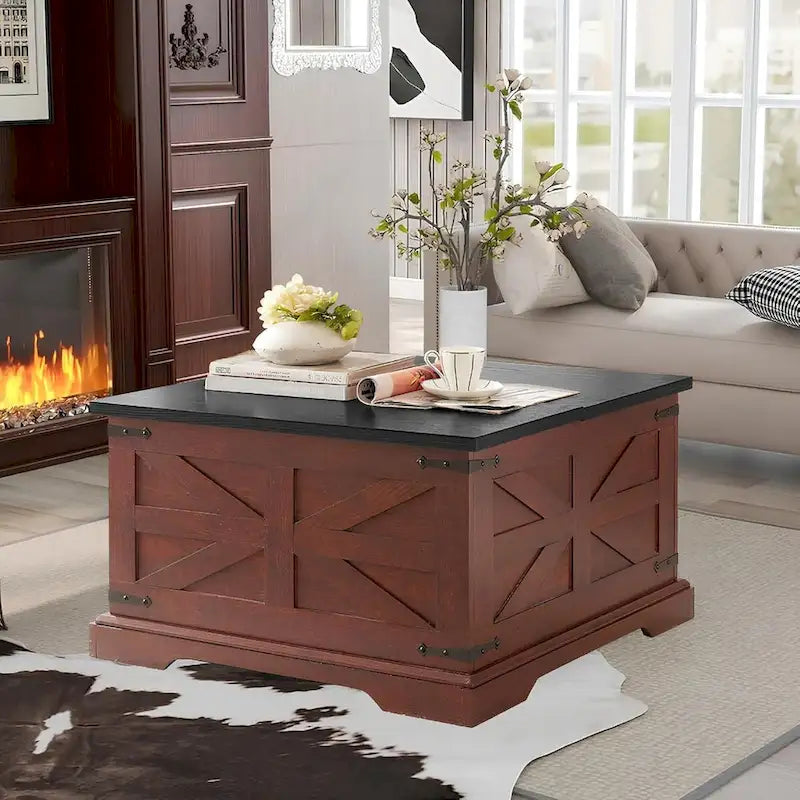 Roomfitters Farmhouse Coffee Table with Lift Top Square, Wood Center Table, Square Wood Center Table with Hidden Storage
