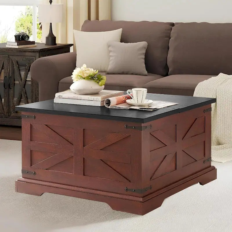Roomfitters Farmhouse Coffee Table with Lift Top Square, Wood Center Table, Square Wood Center Table with Hidden Storage