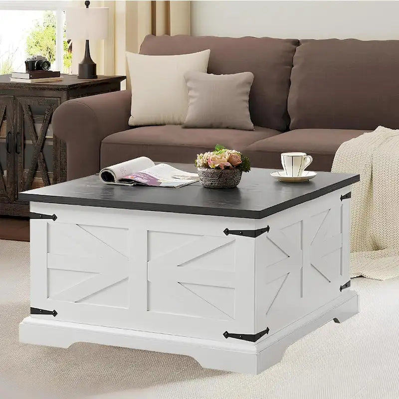 Roomfitters Farmhouse Coffee Table with Lift Top Square, Wood Center Table, Square Wood Center Table with Hidden Storage