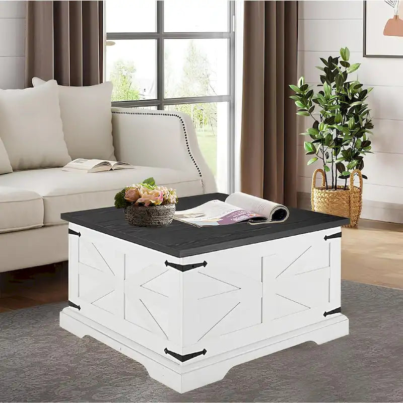 Roomfitters Farmhouse Coffee Table with Lift Top Square, Wood Center Table, Square Wood Center Table with Hidden Storage