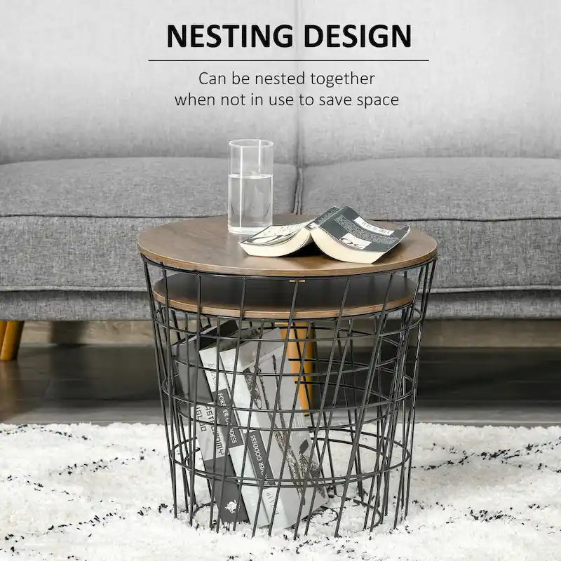 End Tables Set of 2, Nesting Tables with Storage, Round Accent Side Tables with Removable Top for Living Room, Bedroom