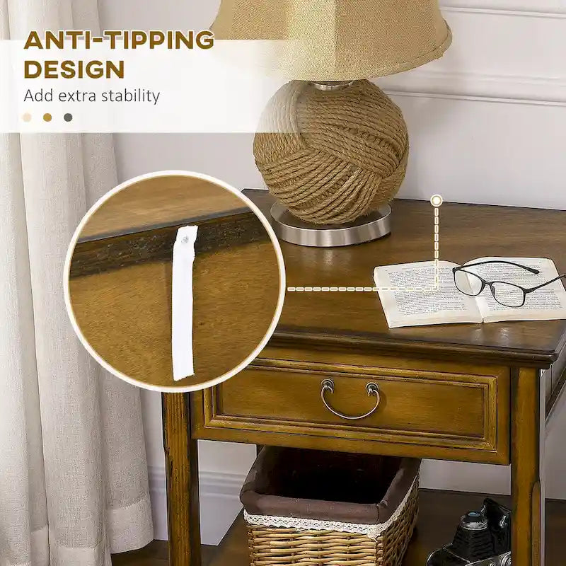 Side Table With Storage, Vintage End Table With Drawer And Open Shelf