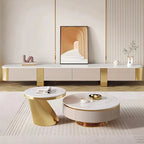 78.7 Modern TV Stands, White Glossy sintered stone top, gold legs, 4 Drawers - 78.74